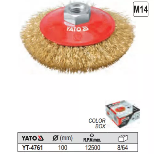 YATO YT-4761 Döntött körkefe M14 100 mm sárgaréz bevonattal