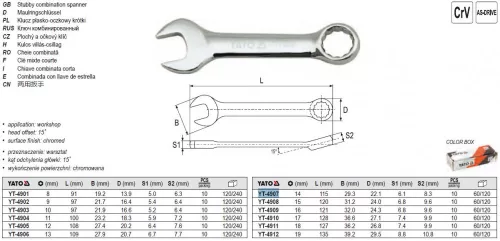 YATO YT-4907 Rövid csillag-villáskulcs 14 mm / 115 mm CrV