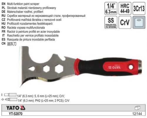 YATO YT-52870 Kaparó spakli multifunkciós inox + 4 db bithegy