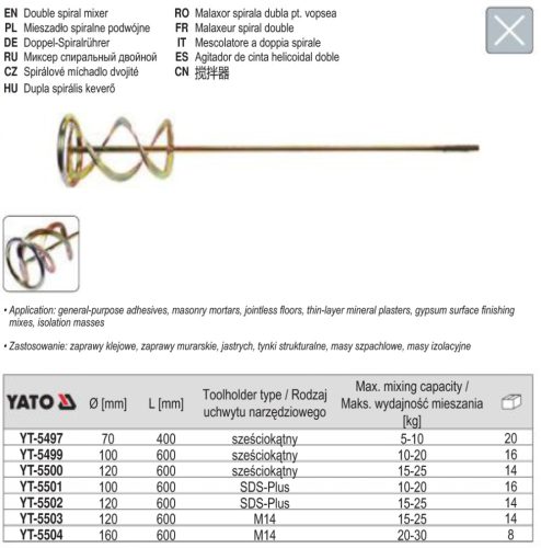 YATO YT-5504 Keverőszár (habarcs) 160 x 600 mm M14