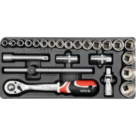   YATO YT-5537 Dugókulcs készlet 24 részes 1/2" 10-32 mm CrV (fiókbetét)
