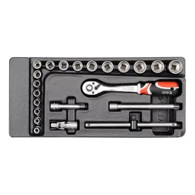   YATO YT-5542 Dugókulcs készlet 22 részes 3/8" 6-22 mm CrV (fiókbetét)