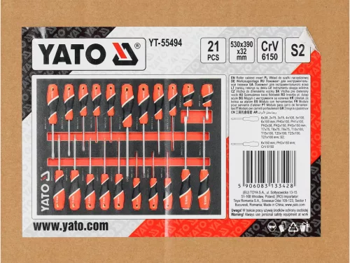 YATO YT-55494 Szivacs fiókbetét szerszámkocsihoz 21 részes (csavarhúzó, lapos, PH, torx)