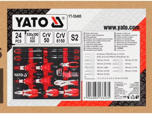 YATO YT-55495 Szivacs fiókbetét szerszámkocsihoz 24 részes (fogo, seeger-gyűrű fogó, imbuszkulcs, csavarhúzó, lapos, PH)