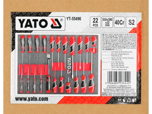 YATO YT-55496 Szivacs fiókbetét szerszámkocsihoz 22 részes (tömítéskiszedő, csavarhúzó, lapos, PH, torx)