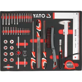   YATO YT-55498 Szivacs fiókbetét szerszámkocsihoz 43 részes (menetfúró, menetmetsző, reszelő, drótkefe, tolómérő, mérőszalag, derékszög)