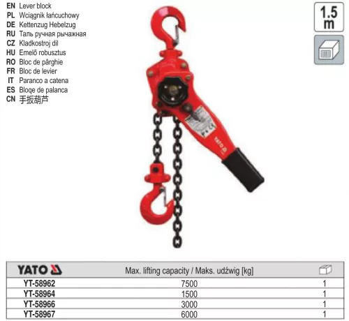 YATO YT-58964 Karos láncos emelő 1500 kg 1,5m