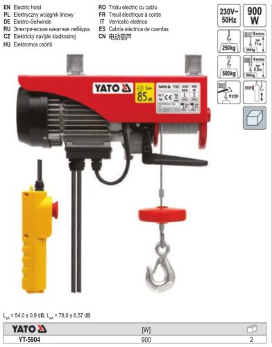YATO YT-5904 Elektromos csörlő 500 kg 900 W
