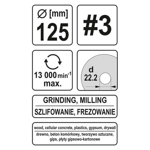 YATO YT-59170 Ráspolykorong finom #3 125 x 22,2 mm