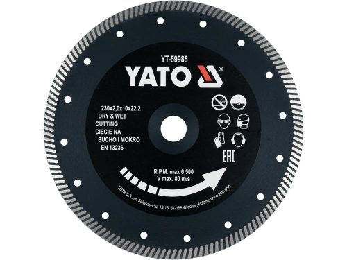 YATO YT-59985 Gyémánt vágókorong 230 x 2,0 x 10 x 22,2 mm turbó
