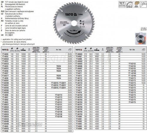 YATO YT-6050 Fűrésztárcsa fához 130 x 16 x 2,0 mm / 24T