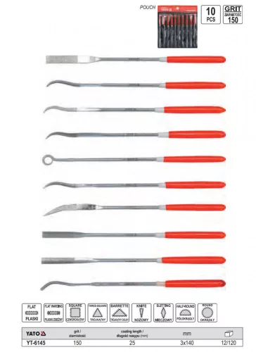 YATO YT-6145 Tűreszelő készlet 10 részes 3,0 x 140 mm