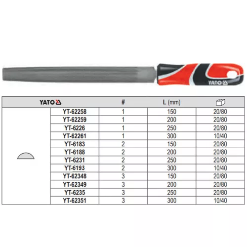 YATO YT-62259 Félkör reszelő 200 mm / #1 durva