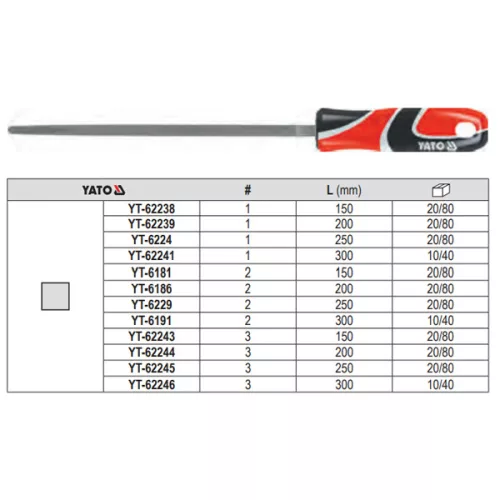 YATO YT-6229 Négyszög reszelő 250 mm / #2 közepes
