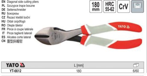 YATO YT-6612 Oldalcsípő fogó 180 mm erősített