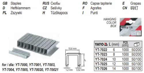YATO YT-7023 Tűzőkapocs 8 mm (1000 db/cs)