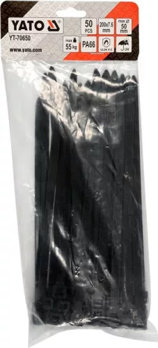 YATO YT-70650 Kábelkötegelő fekete 200 x 7,6 mm (50 db/cs)