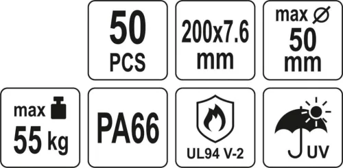 YATO YT-70650 Kábelkötegelő fekete 200 x 7,6 mm (50 db/cs)