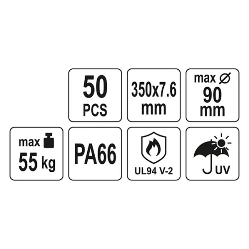 YATO YT-70652 Kábelkötegelő fekete 350 x 7,6 mm (50 db/cs)