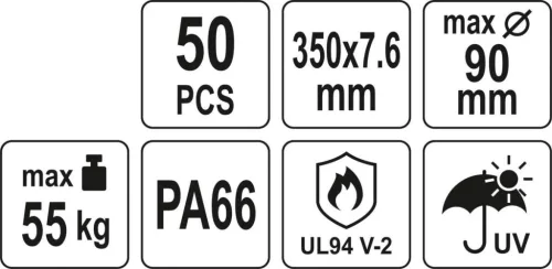 YATO YT-70652 Kábelkötegelő fekete 350 x 7,6 mm (50 db/cs)