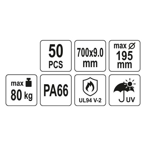 YATO YT-70658 Kábelkötegelő fekete 700 x 9,0 mm (50 db/cs)