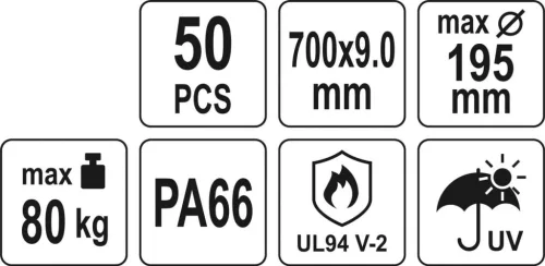 YATO YT-70658 Kábelkötegelő fekete 700 x 9,0 mm (50 db/cs)