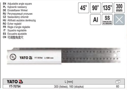 YATO YT-70794 Állítható derékszög 300 mm inox