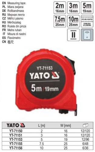 YATO YT-71156 Mérőszalag 10 m x 25 mm