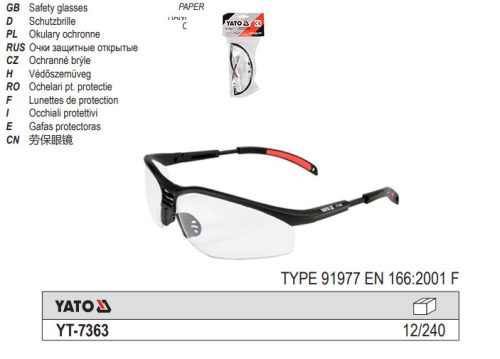YATO YT-7363 Védőszemüveg 91977 víztiszta EN 166:2001 F