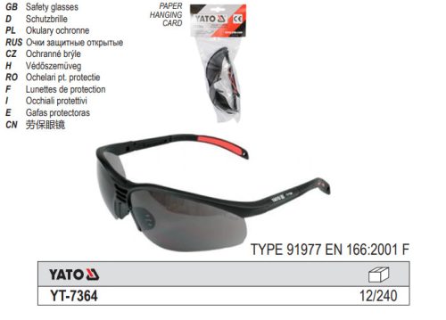 YATO YT-7364 Védőszemüveg 91977 füstszínű EN 166:2001 F