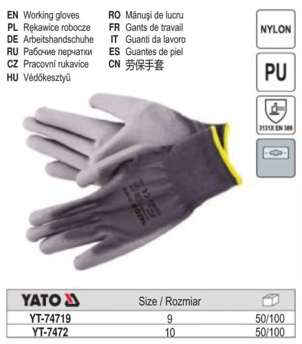 YATO YT-7472 Szerelő kesztyű (mártott SZÜRKE) 10-es