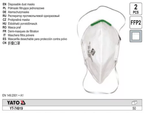 YATO YT-74919 Pormaszk FFP2/P NR (2 db/cs)