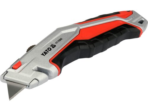 YATO YT-75202 Behúzható tarpézpengés kés övvágó / dobozbontó funkcióval +3 db pótpengével