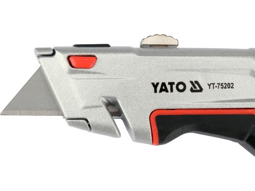 YATO YT-75202 Behúzható tarpézpengés kés övvágó / dobozbontó funkcióval +3 db pótpengével