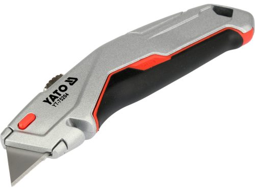 YATO YT-75204 Behúzható tarpézpengés kés övvágó / dobozbontó funkcióval +4 db pótpengével