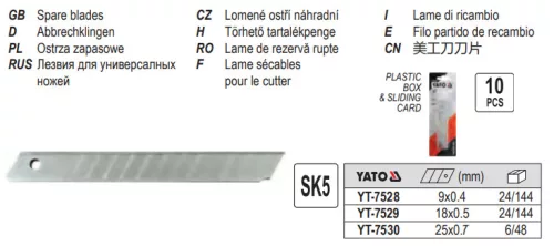 YATO YT-7529 Törhető penge 18 mm (10 db/cs)