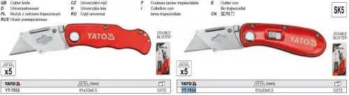 YATO YT-7534 Trapézpengés kés összecsukható + 5db penge