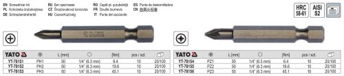 YATO YT-78155 Bithegy PZ2 1/4" 50 mm (10 db/cs)