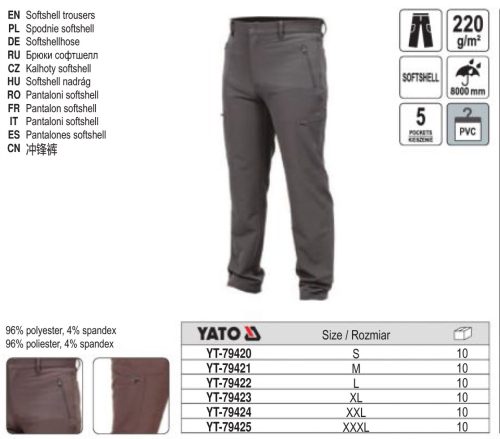 YATO YT-79420 Munkavédelmi softshell deréknadrág sötétszürke S-es méret