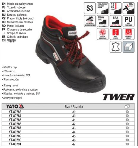 YATO YT-80788 Védőbakancs 44-es S3 TWER