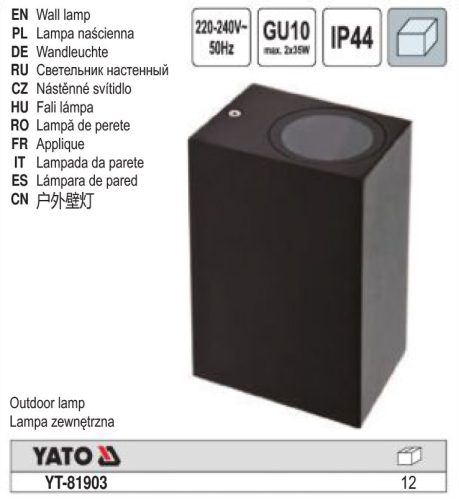 YATO YT-81903 Kültéri fali lámpa 68 x 150 x 92 mm 2 x 35 W Alumínium