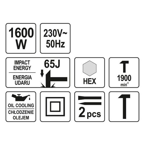 YATO YT-82001 Elektromos bontókalapács HEX befogás 65 J 1600 W