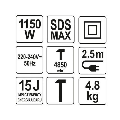 YATO YT-82133 Elektromos bontókalapács SDS-Max 15 J 1150 W