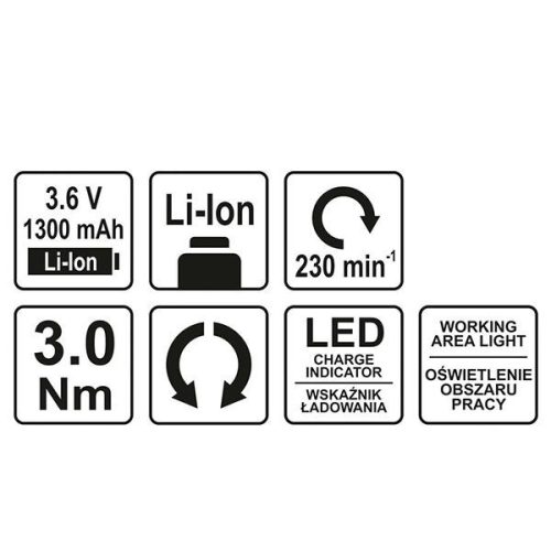 YATO YT-82760 Akkus csavarozó 3,6 V (1 x 1,3 Ah akku + töltő)