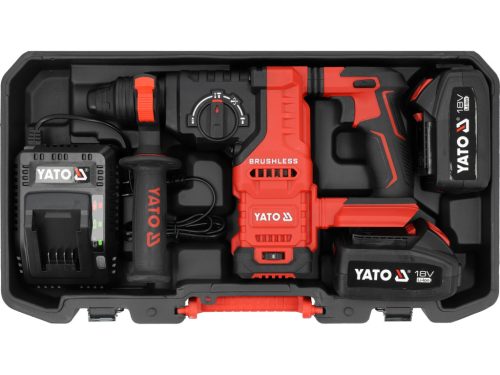 YATO YT-827724 Akkuulátoros fúrókalapács 18V 4Ah SDS Plus 2,4J szénkefe nélküli motor (2x akku + töltő)