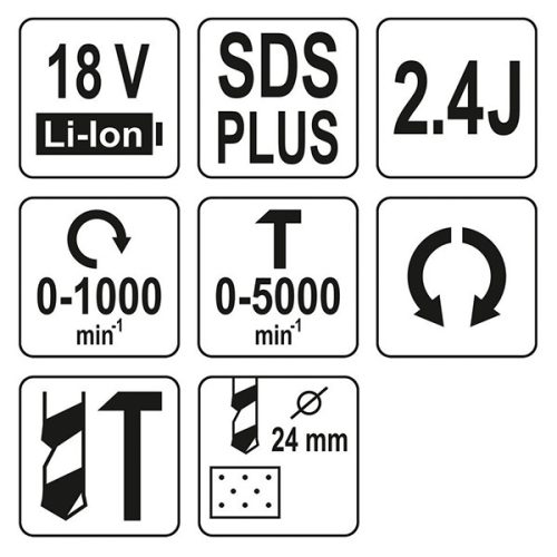 YATO YT-82772 Akkus fúrókalapács SDS-Plus 2,4 J 18 V Li-Ion (akku + töltő nélkül)