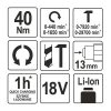 YATO YT-82787 Akkus ütvefúró-csavarozó 40 Nm 18 V Li-Ion (akku + töltő nélkül)