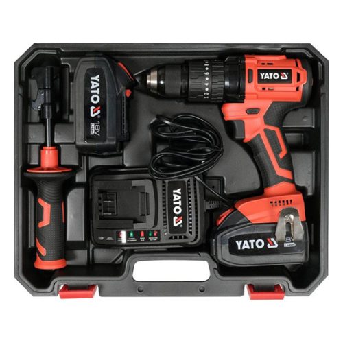 YATO YT-82791 Akkus ütvefúró-csavarozó 75 Nm szénkefe nélküli 18 V Li-Ion (2 x 3 Ah akku + töltő)