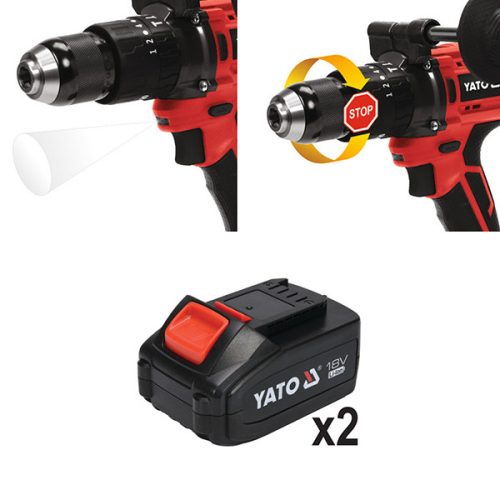 YATO YT-82791 Akkus ütvefúró-csavarozó 75 Nm szénkefe nélküli 18 V Li-Ion (2 x 3 Ah akku + töltő)