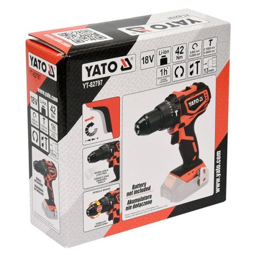 YATO YT-82797 Akkus ütvefúró-csavarozó 42 Nm szénkefe nélküli 18 V Li-Ion (akku + töltő nélkül)